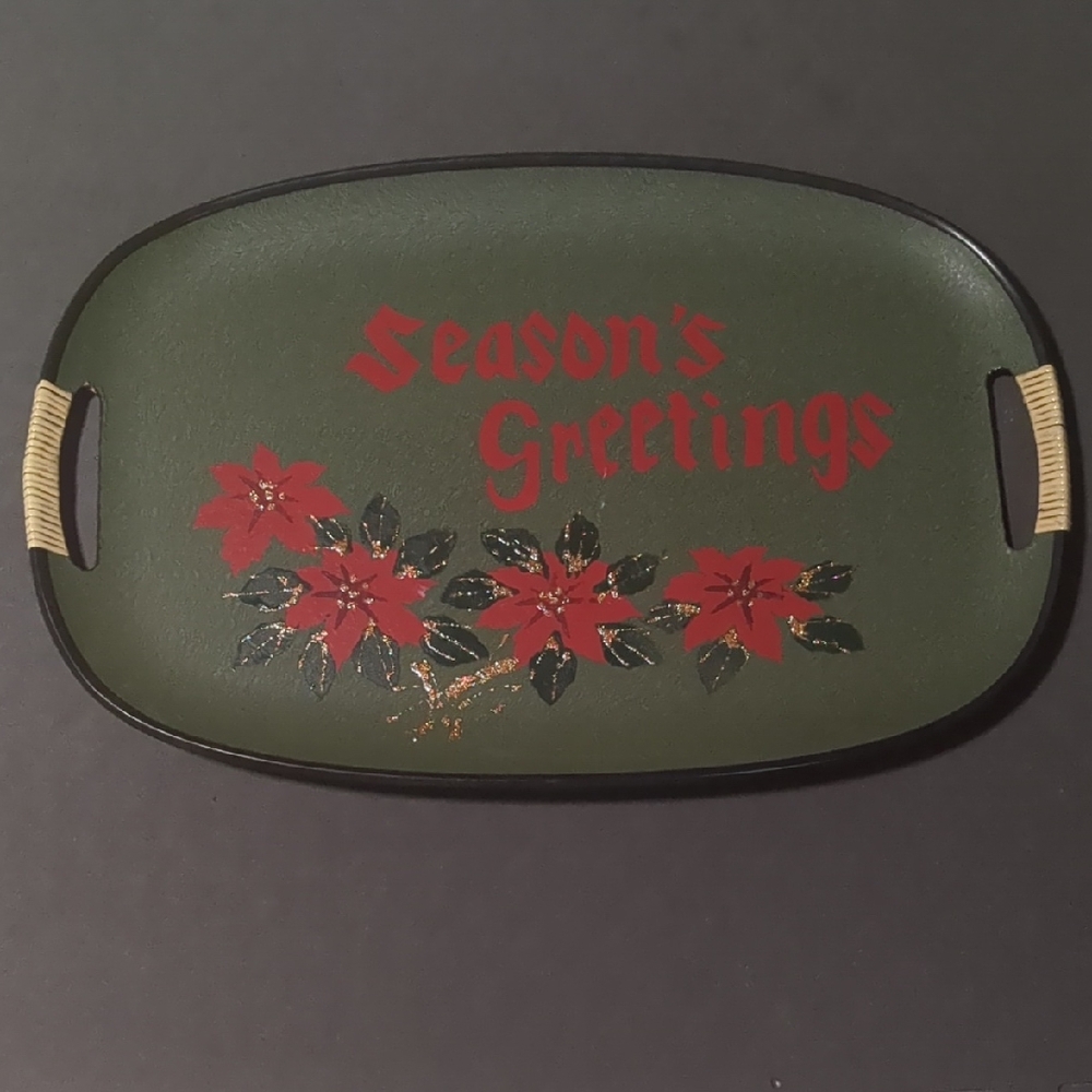 Festive Green and Red Holiday Serving Tray. Two Holiday Sofa Pillows BUNDLE